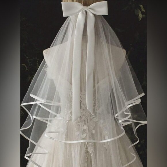 Stunning Sheer Bridal Veil with Satin Trim and Bow 💗💗 NWT - Picture 1 of 4